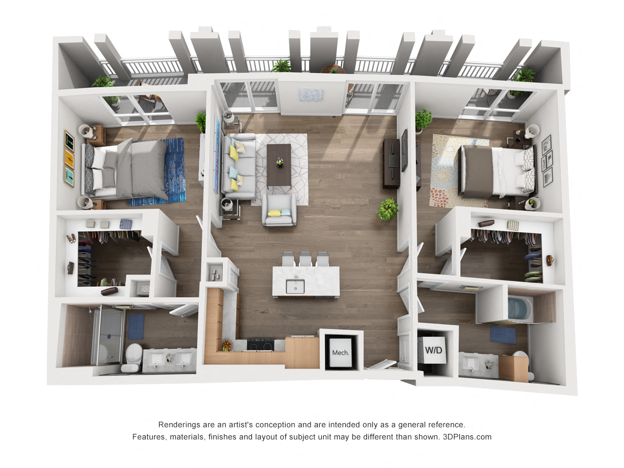 Floor plan for 2 beds, 2 baths, 1473 sqft